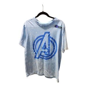 Marvel Avengers Logo T-Shirt‎ Blue Acid Wash Men's Large Graphic Tee